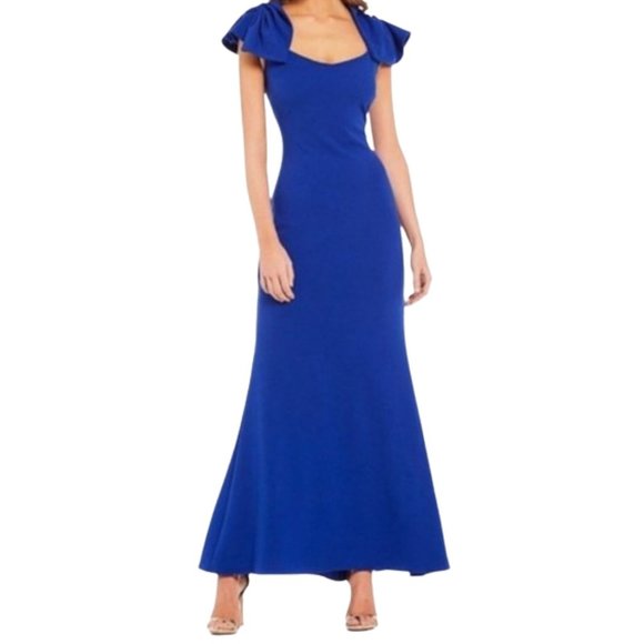 Belle Badgley Mischka Cobalt Blue Maxi A line Formal Evening Gown Women Size 2 - Picture 2 of 7